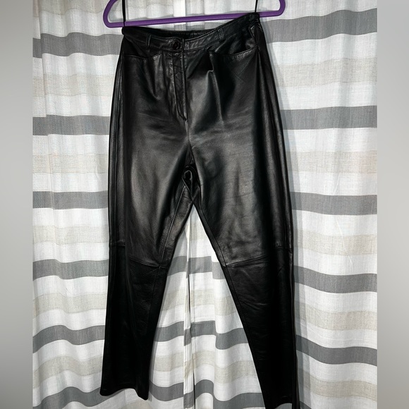 WilliSmith collection lamb skin black leather pants back pocket size 10 soft - Picture 2 of 7